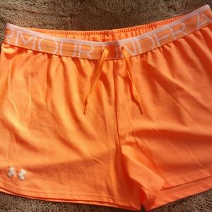 Neon Orange Under Armour Loose Heat Gear Shorts
